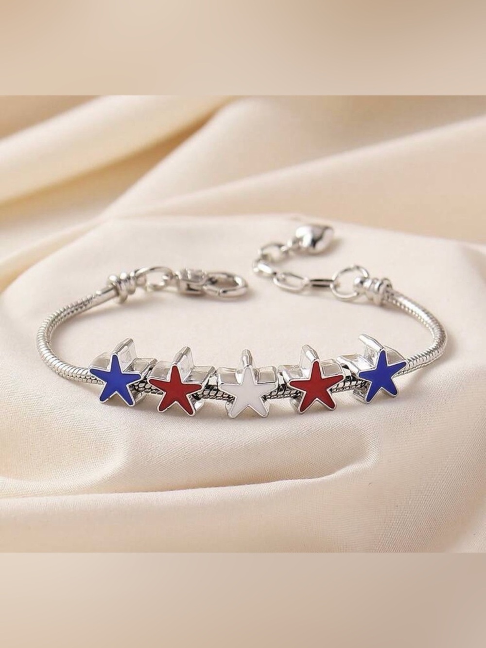 Patriotic Star Charm Bracelet in Red, White & Blue Western Bracelet 4th of July